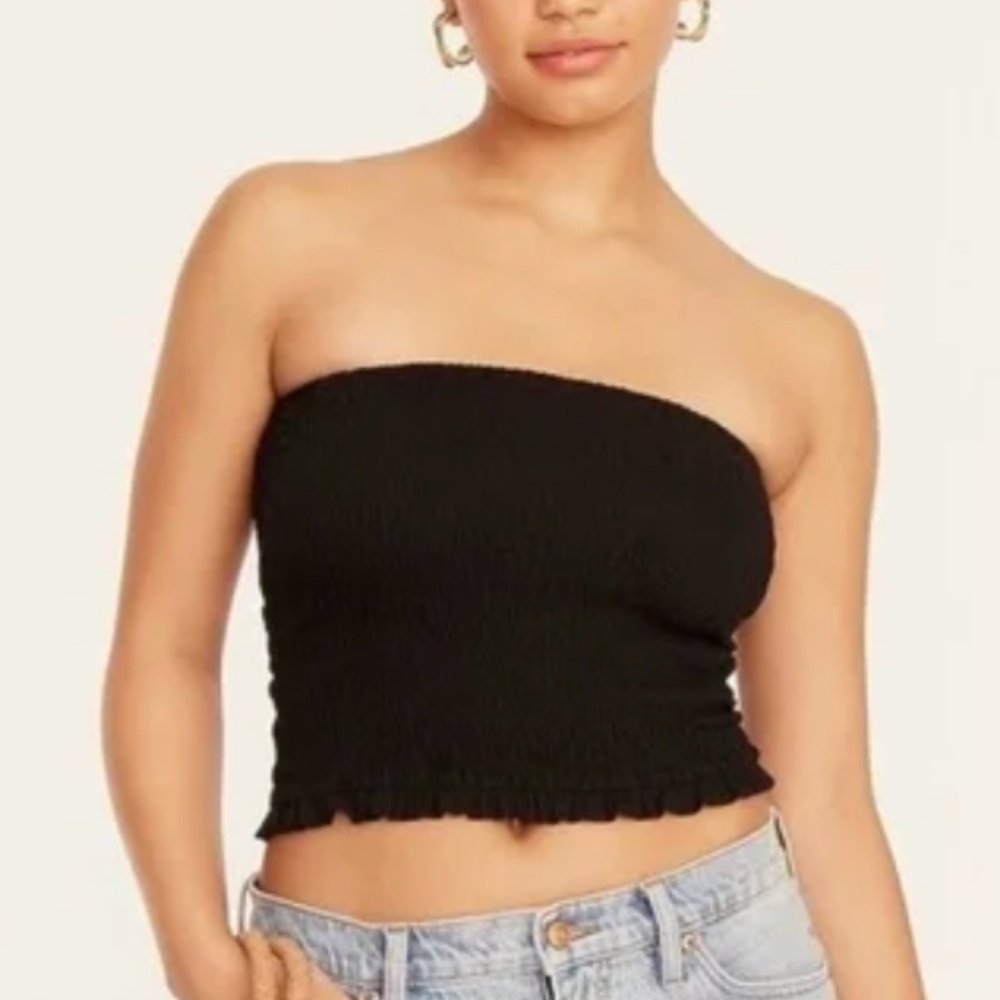 J.Crew - Strapless Black Smocked Top Broken-in Jersey - XS